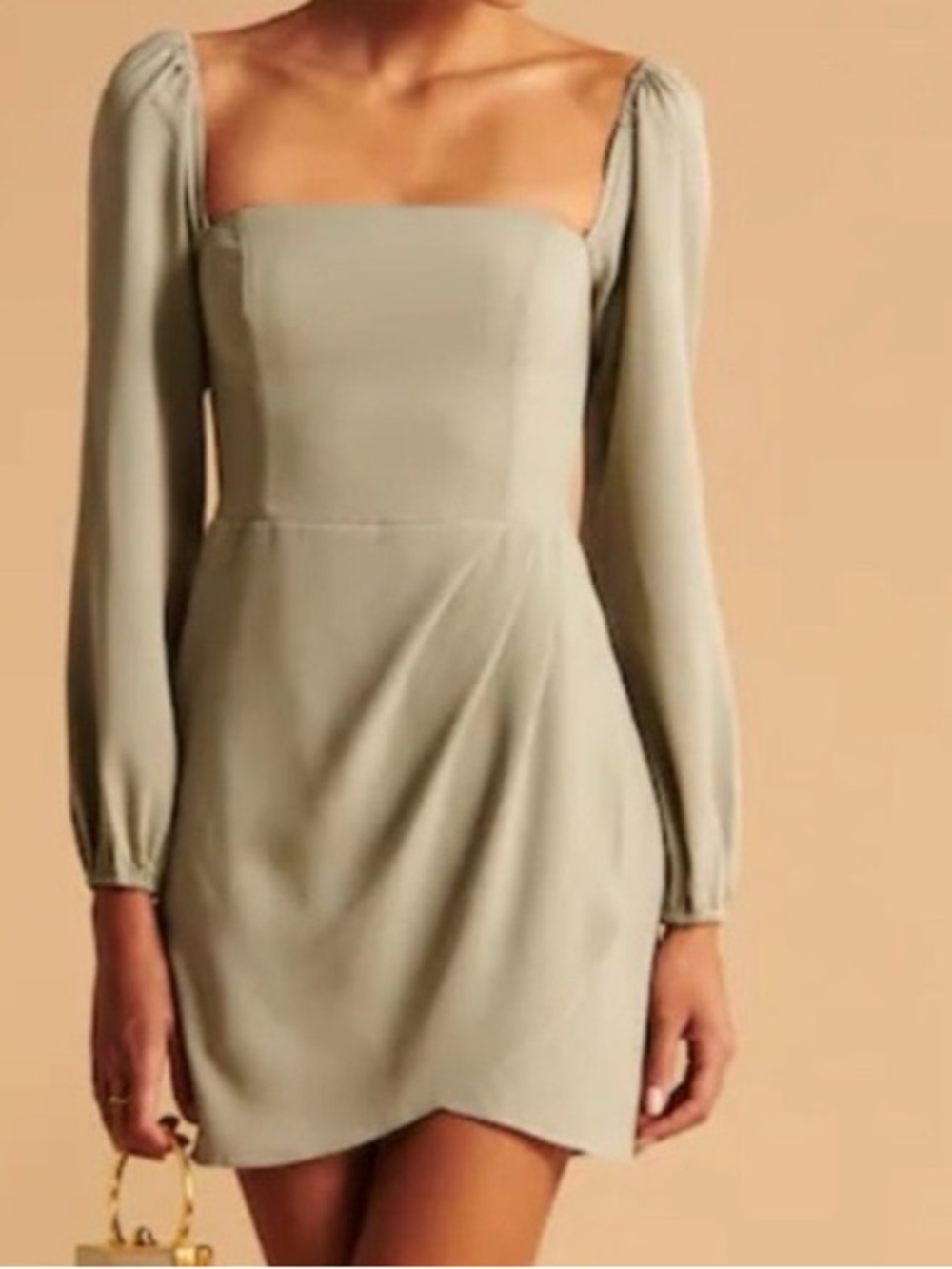 Abercrombie & Fitch Sage Green Long Sleeve Square Neck Midi Dress